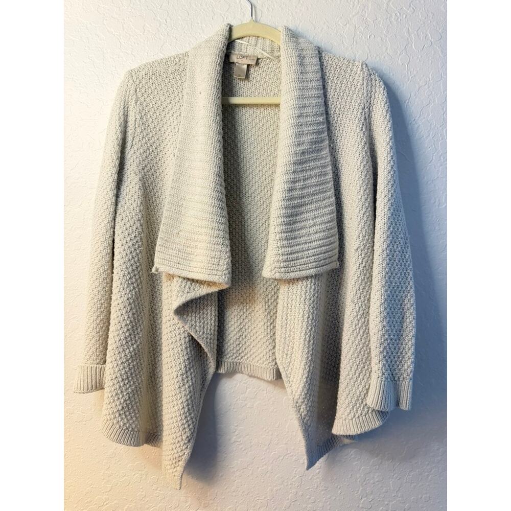 LOFT Petites Cream Ivory Open Front Waterfall Cardigan Sweater Size SP
